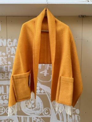 ARVO　pocket　shawl　60x180cm+fringes　7/white-coffee　dyed　orange